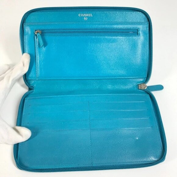 CHANEL Camellia CC CC Mark Zip Around Long Wallet Long Wallet Leather blue - Picture 9 of 14